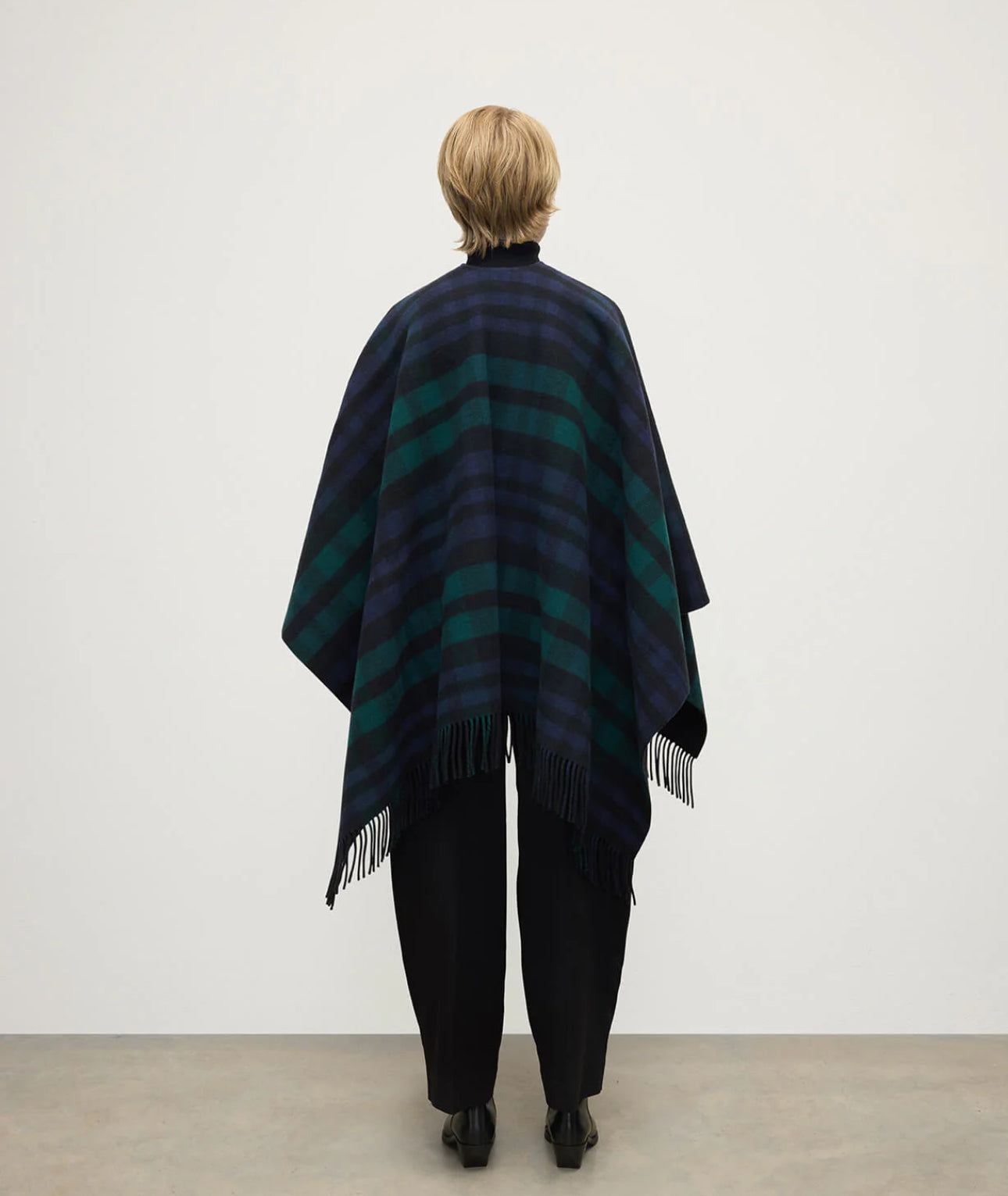 Checked Pue Wool Cape