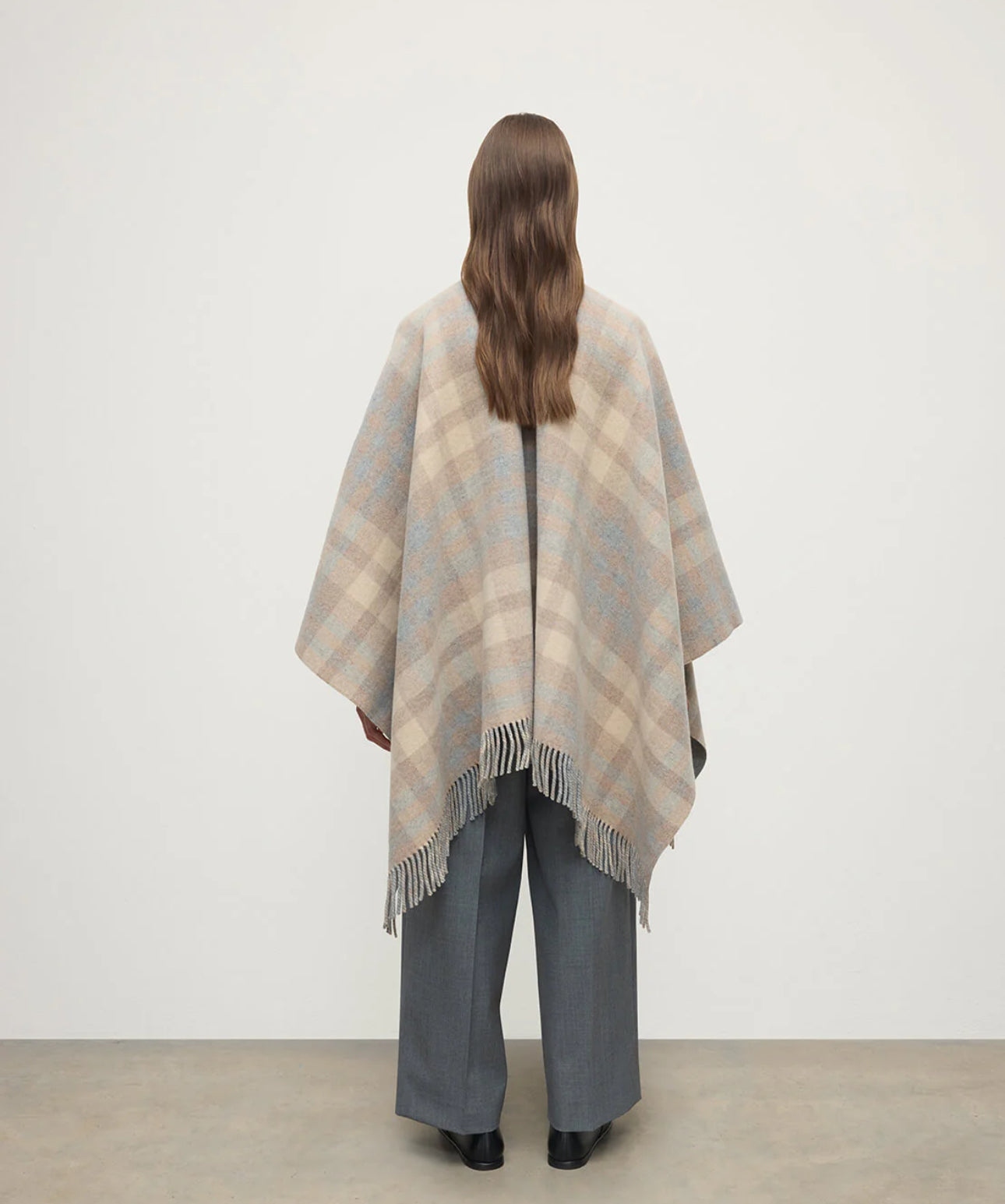 Checked Pue Wool Cape