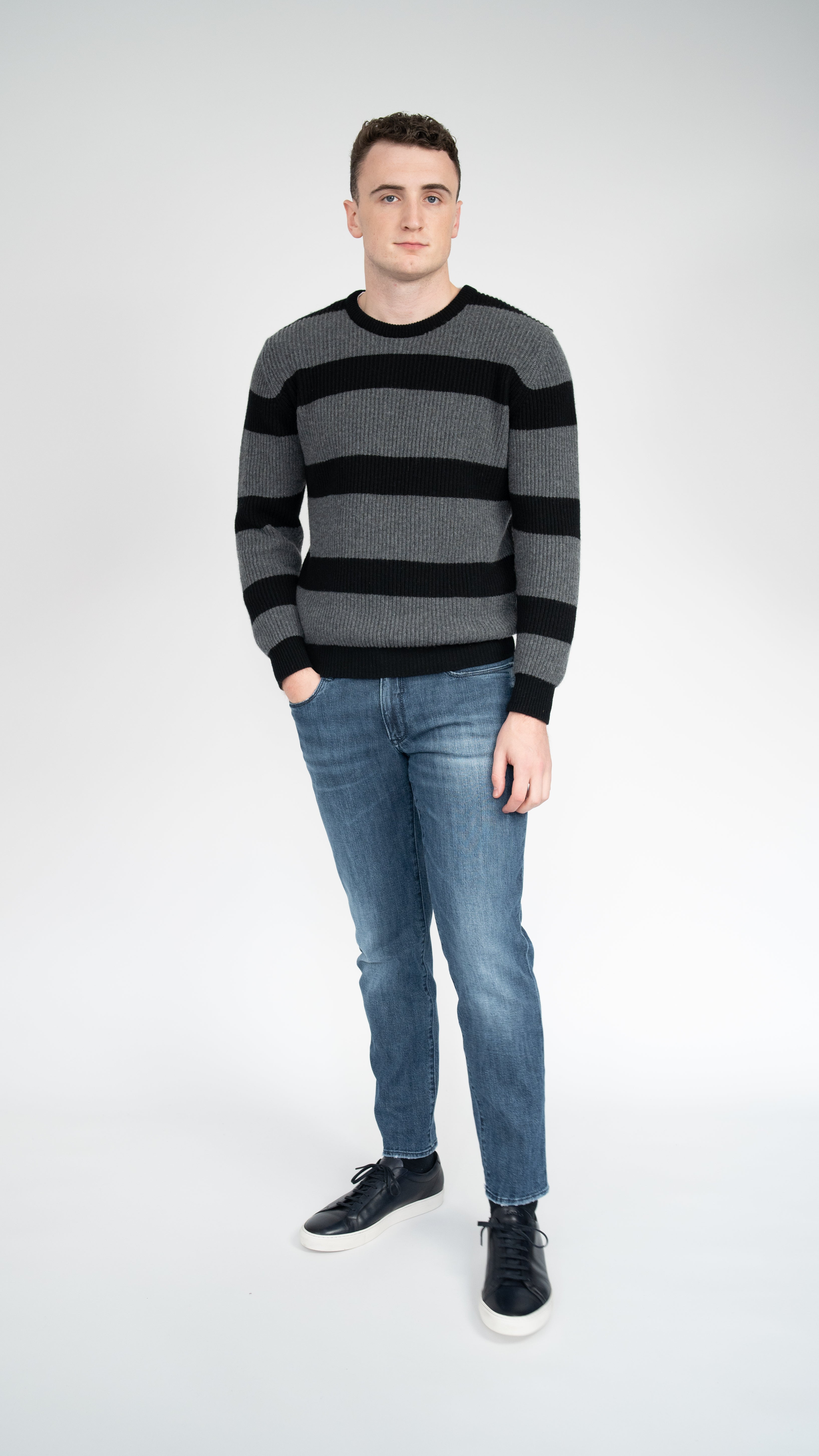 Mens Cashmere crew Block Stripe