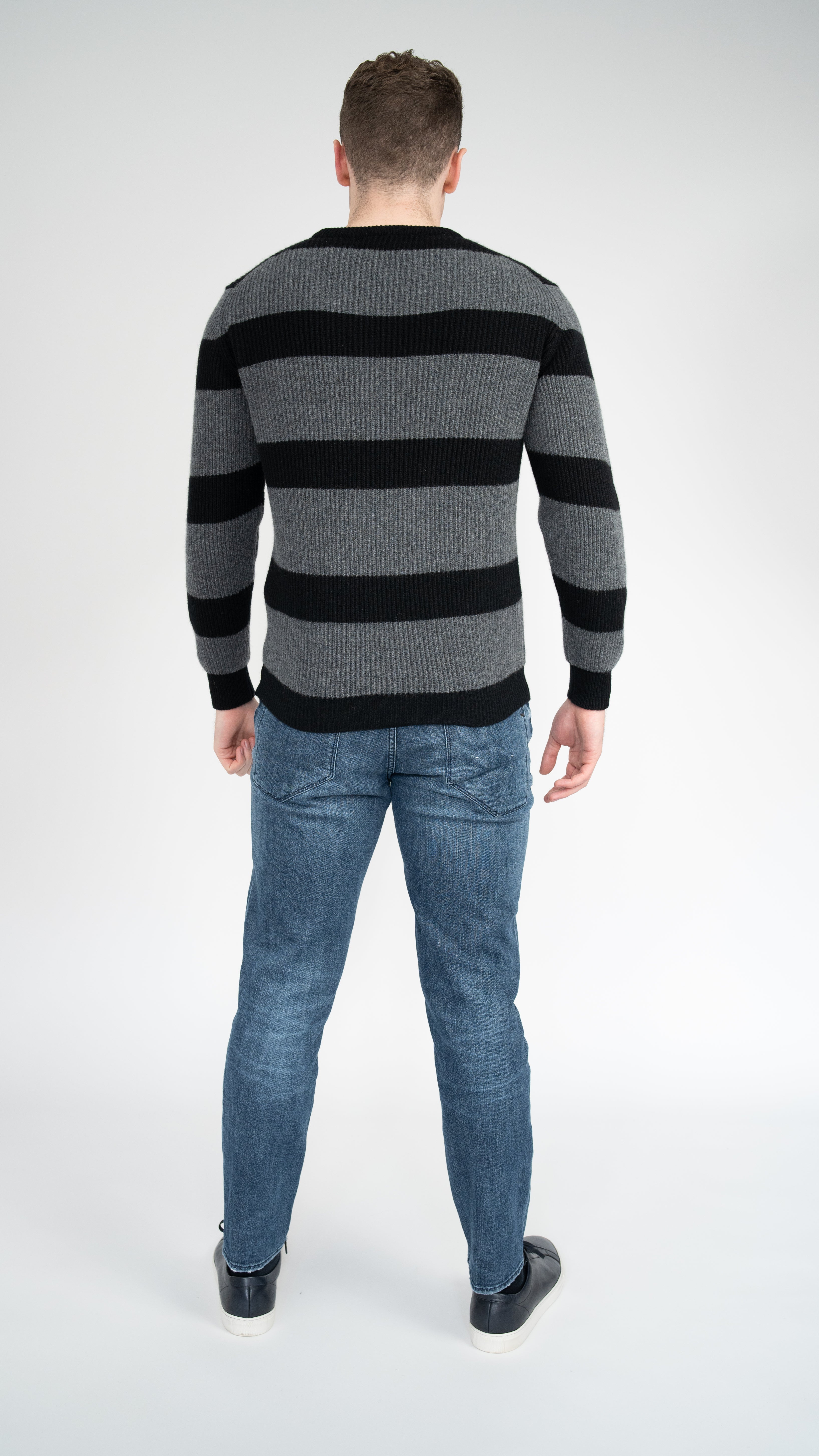 Mens Cashmere crew Block Stripe