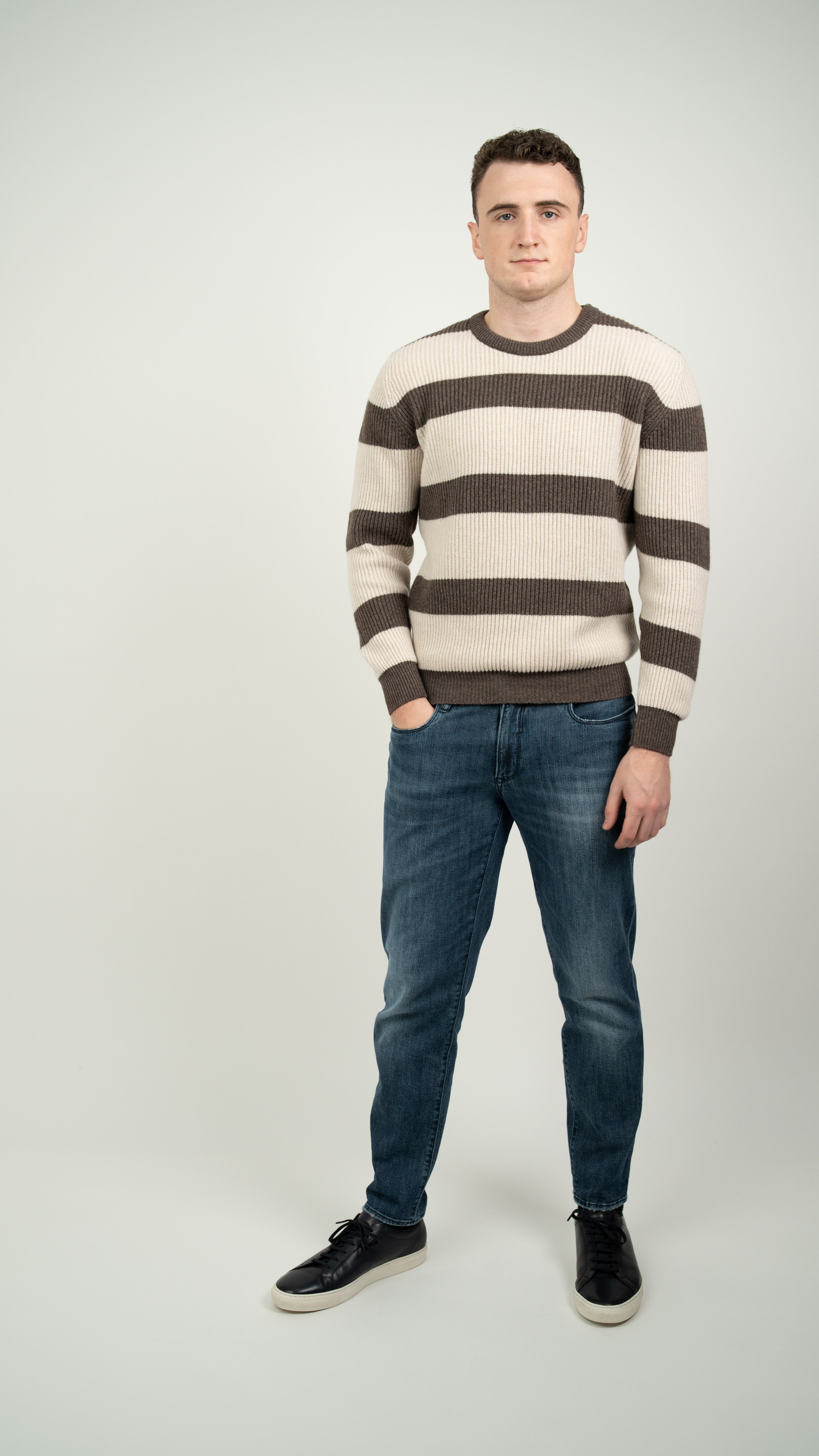 Mens Cashmere crew Block Stripe