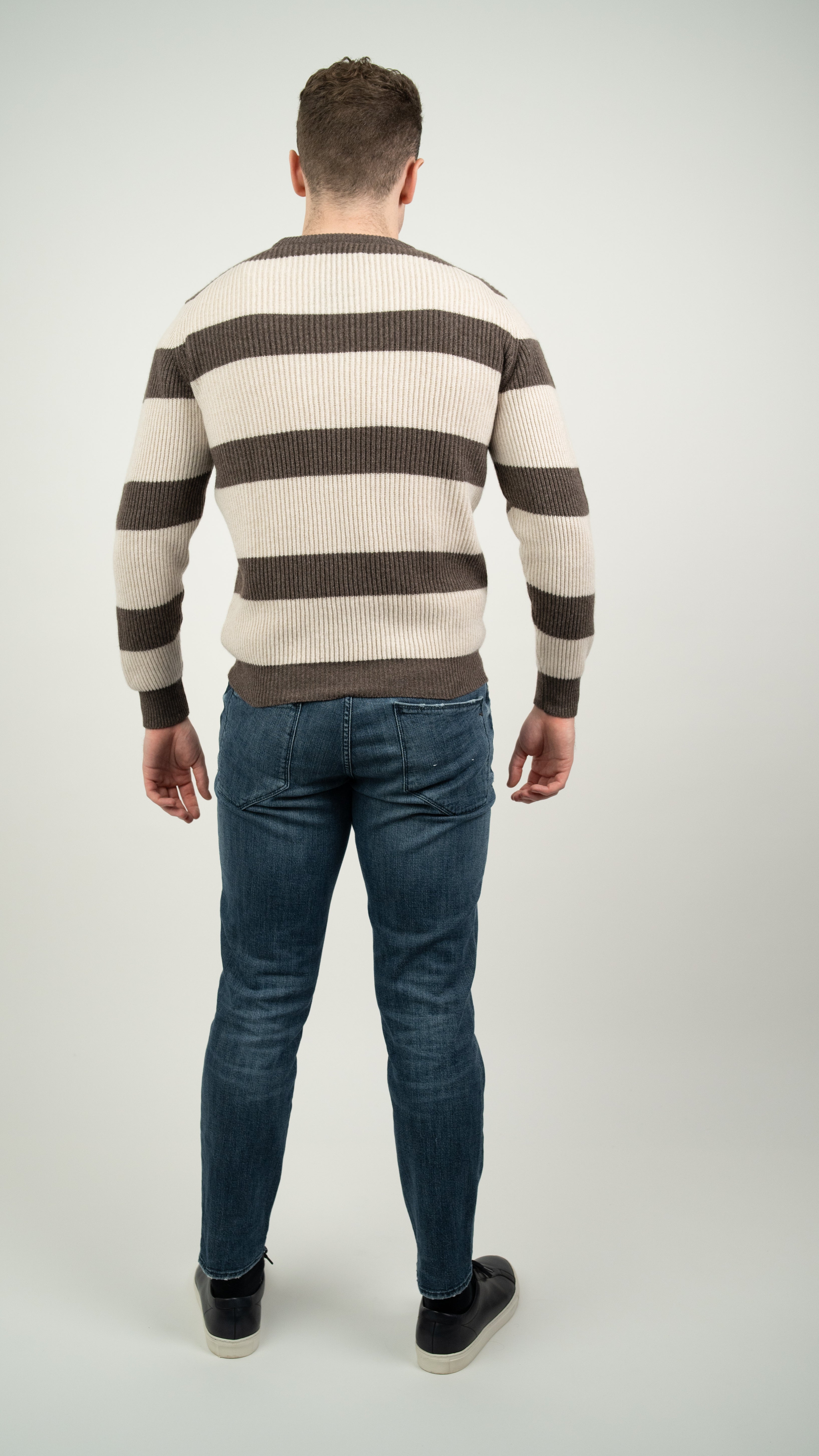 Mens Cashmere crew Block Stripe