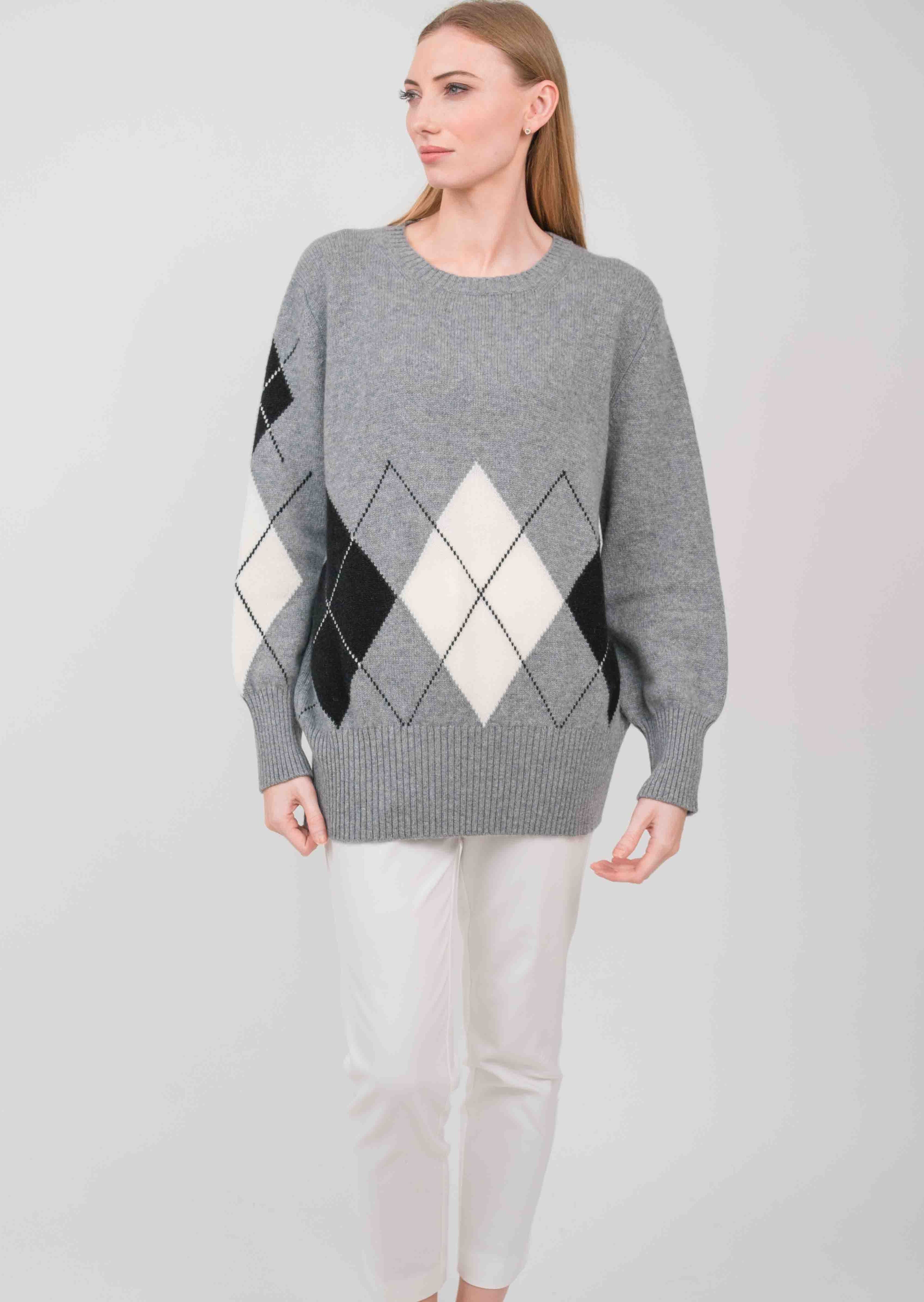 Argyl detailed oversized cashmere crew