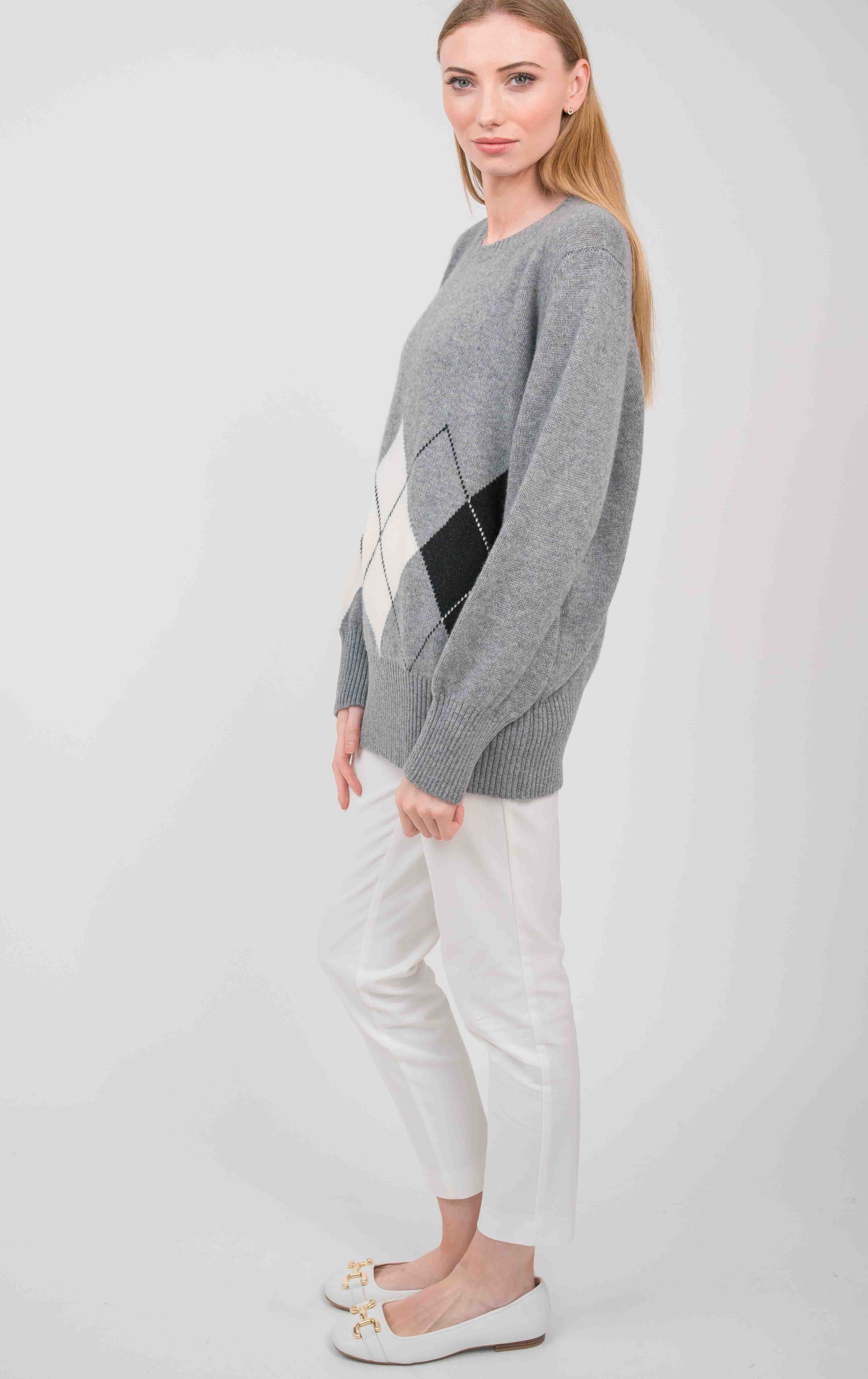 Argyl detailed oversized cashmere crew