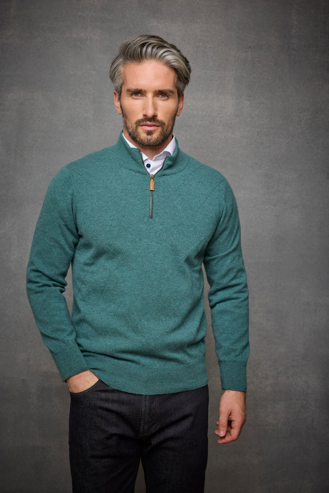 Textured Diamond Cashmere 1/4 Zip