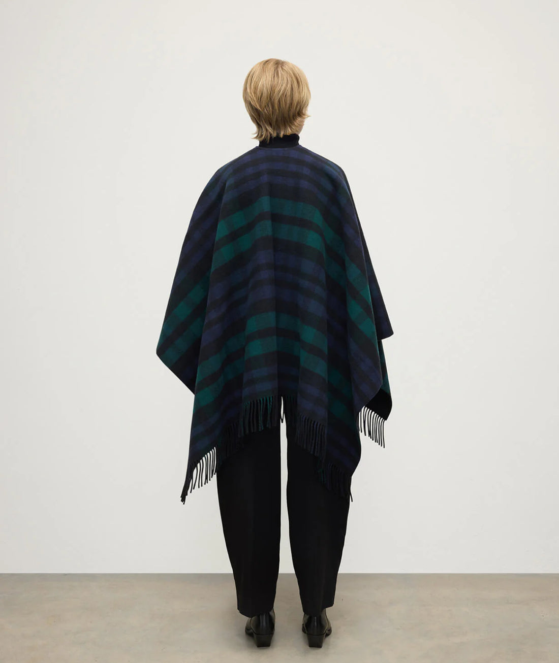 Checked Pue Wool Cape