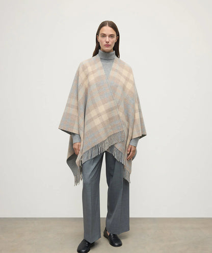 Checked Pue Wool Cape