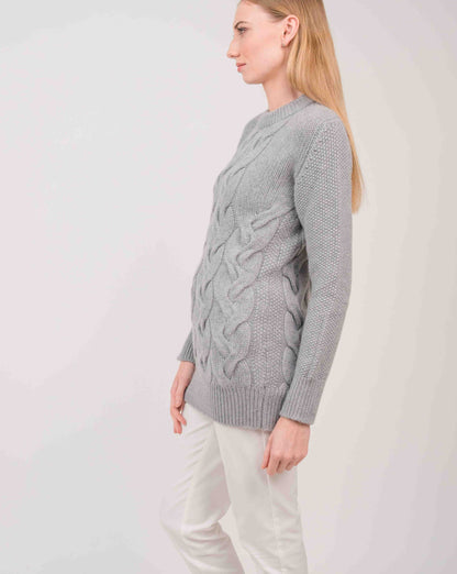 Cashmere Cable Front Crew Neck
