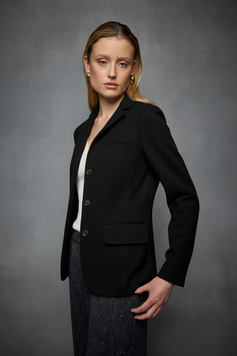 Black Jacket White Undergarment