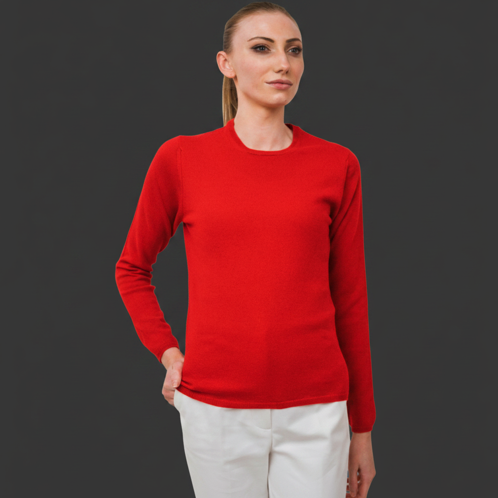 Charlotte Crew Neck in Red – Square, Dark Grey Background