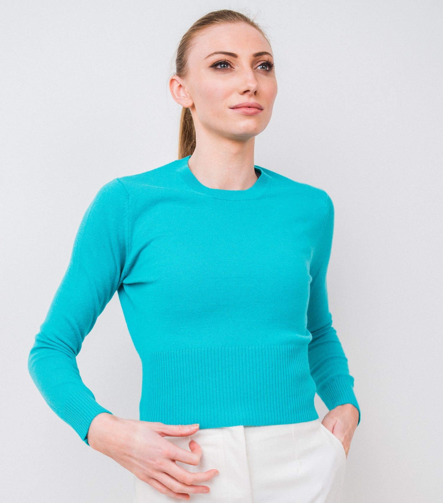 ch03593 Cropped Crew pure cashmere
