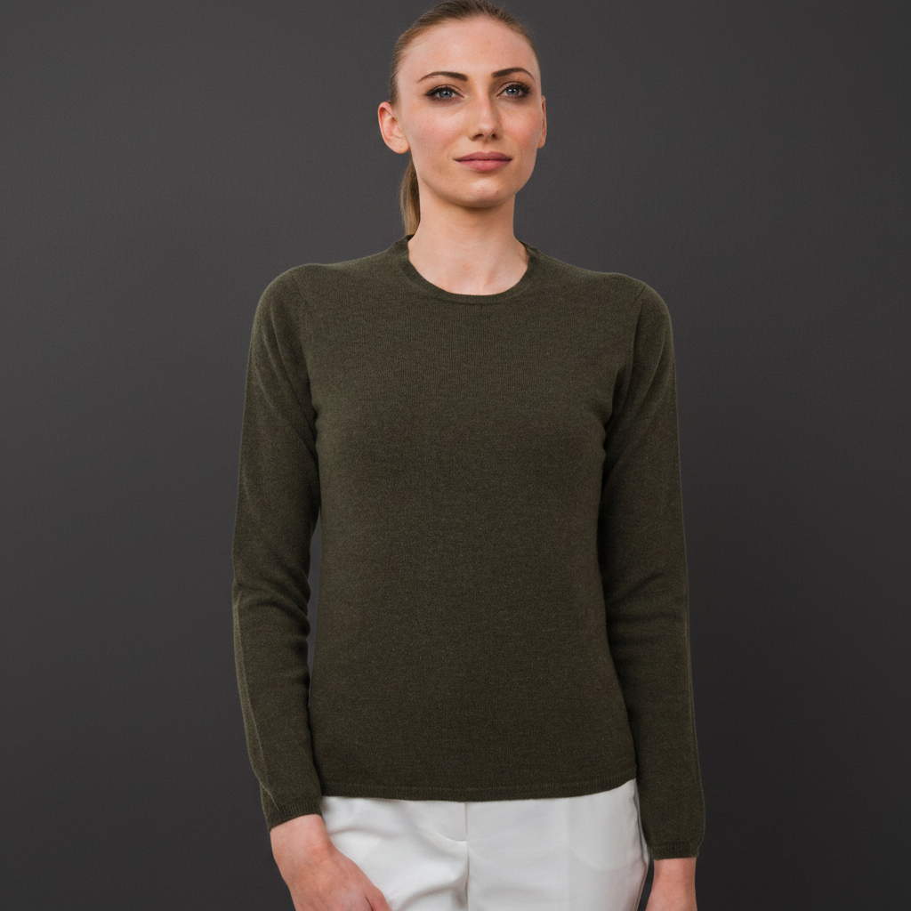 Olive Green Crew Neck – Square, Dark Grey Background