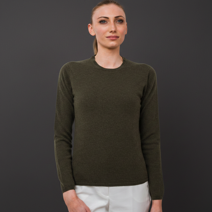 Olive Green Crew Neck – Square, Dark Grey Background